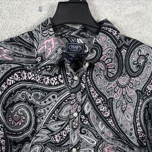 Ralph Lauren Chaps Womens Black Pink No Iron Button Shirt Top Paisley Plus 1X